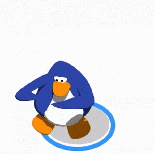 A Blue Penguin With A Knife In Its Mouth GIF