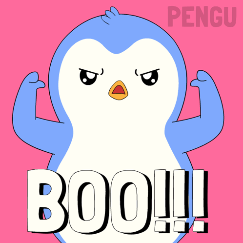 A Blue Penguin With The Word Boo Written On It GIF