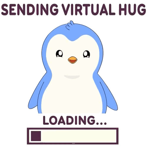 A Blue Penguin With The Words Sending Virtual Hug Hug Sent On The Bottom GIF