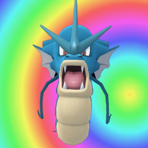 A Blue Pokemon With Its Mouth Open Is On A Rainbow Background GIF