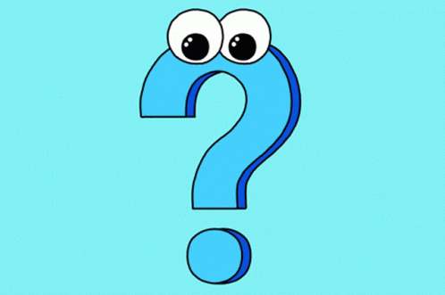 A Blue Question Mark With Googly Eyes And A Circle Below It GIF