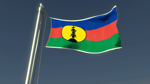 A Blue Red And Green Flag With A Yellow Circle With The Letter H On It GIF