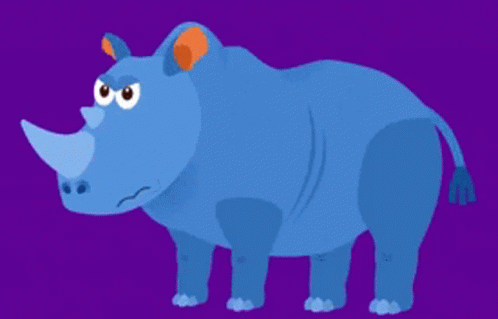 A Blue Rhino With An Angry Look On Its Face . GIF