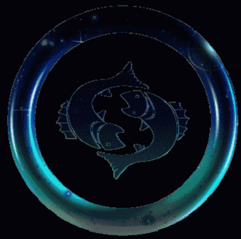 A Blue Ring With Two Fish Inside Of It On A Black Background GIF