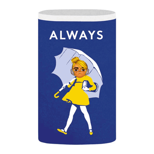A Blue Salty Can With A Girl Holding A White Umbrella GIF