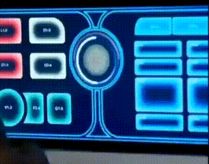A Blue Screen With A Circle In The Middle And A Few Squares On It GIF