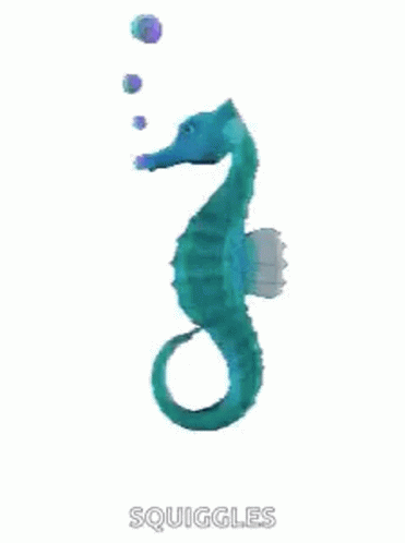 A Blue Seahorse Is Swimming In The Water With Bubbles Coming Out Of Its Mouth . GIF