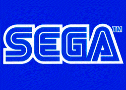 A Blue Sega Logo Is Lit Up On A Dark Background GIF
