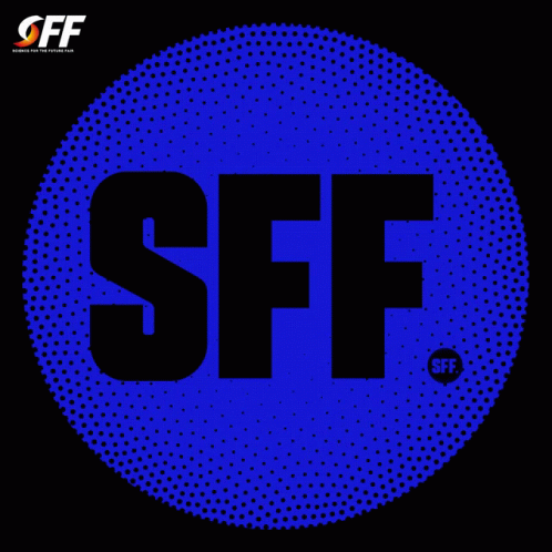 A Blue Sff Logo With A Black Circle Around It GIF