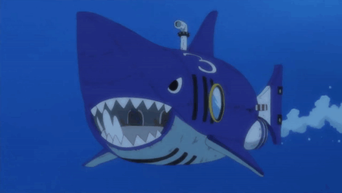 A Blue Shark With The Number 110 On The Side GIF