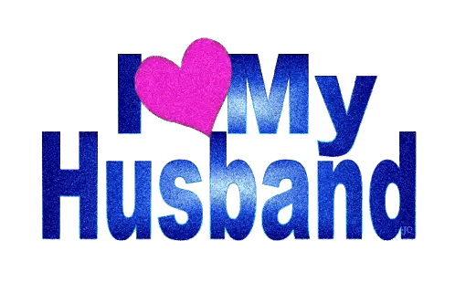 a blue sign that says i love my husband with a pink heart