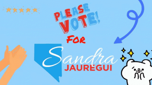 A Blue Sign That Says Please Vote For Sandra Jaunegui GIF