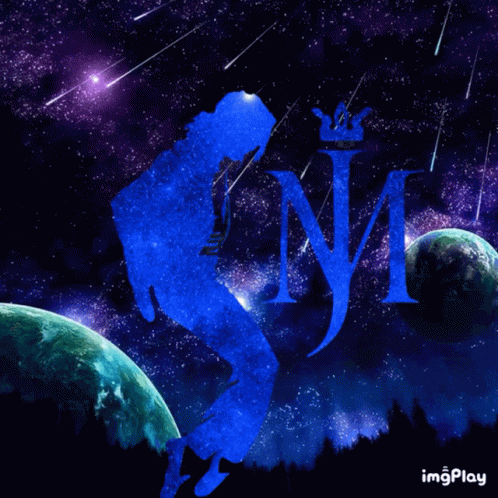 A Blue Silhouette Of Michael Jackson With The Letter M In The Middle GIF