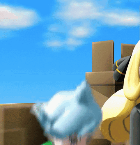 A Blue Sky With A Few Clouds And A Few Boxes In The Background GIF