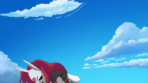 A Blue Sky With White Clouds And A Cartoon Character With A Red Cape GIF