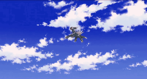 A Blue Sky With White Clouds And A Dragon Flying In It GIF