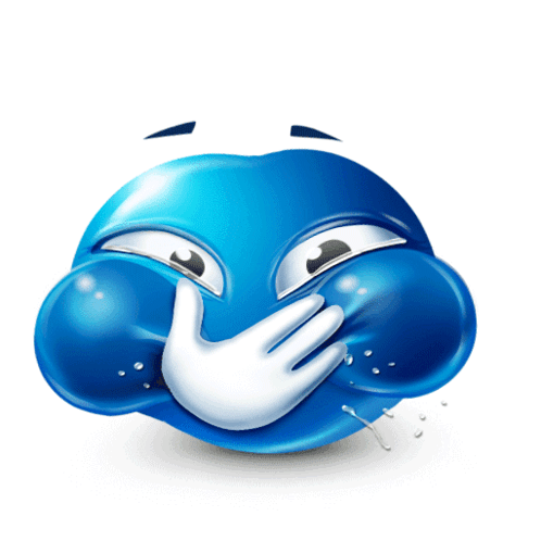 A Blue Smiley Face Covering Its Mouth With A White Hand GIF