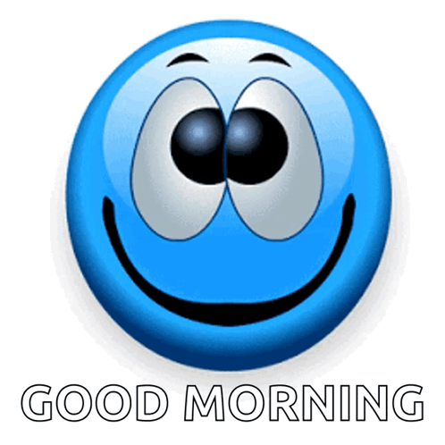 A Blue Smiley Face That Says Good Morning GIF