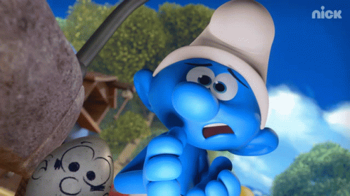A Blue Smurf With A White Hat And A Nick Logo On The Bottom Right GIF