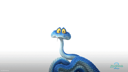A Blue Snake With Yellow Eyes Is On A White Background With The Word Disney In The Corner GIF