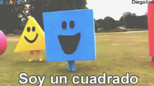 A Blue Square With A Smiley Face Is Standing Next To A Yellow Square GIF