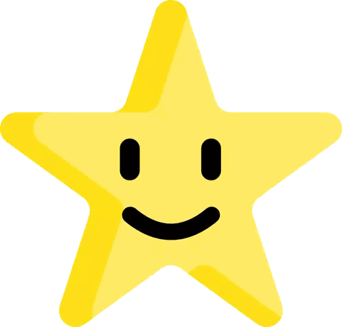 a blue star with black eyes and a smile on its face