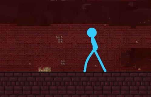 A Blue Stick Figure Is Holding A Sword Over A Minecraft Character GIF