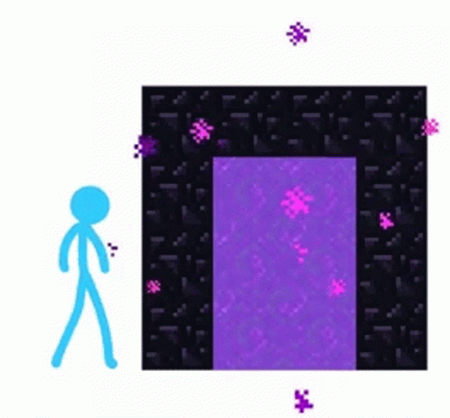 A Blue Stick Figure Is Standing In Front Of A Purple Portal . GIF