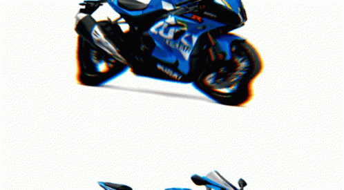 A Blue Suzuki Motorcycle With A White Background GIF