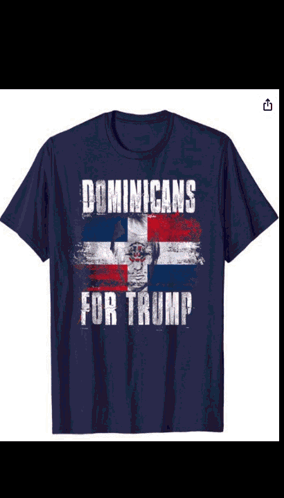 A Blue T-Shirt That Says " Dominicans For Trump " GIF