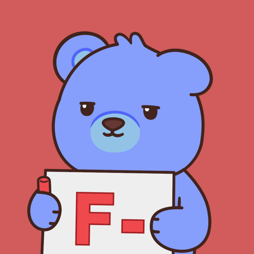 A Blue Teddy Bear Is Holding A Sign That Says F. GIF