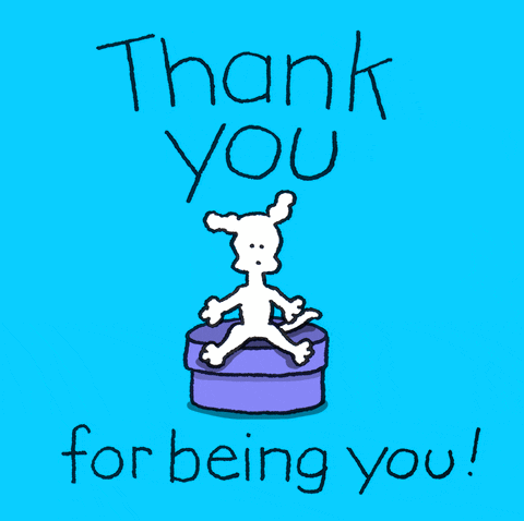 A Blue Thank You For Being You Card With A Dog In A Purple Box GIF