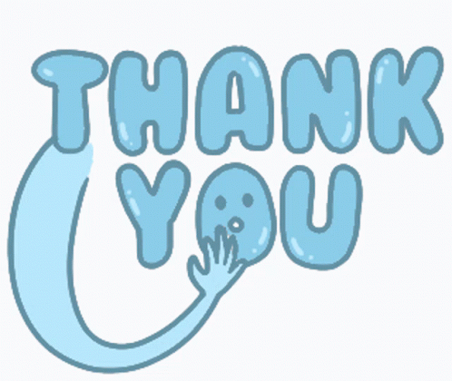 A Blue Thank You Sticker With A Hand Reaching Out GIF