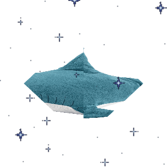 A Blue Whale Is Surrounded By Stars And Dots On A White Background GIF