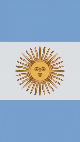 a blue white and gold flag with a sun in the middle
