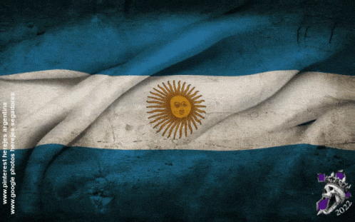 A Blue White And Yellow Flag With The Year 2022 GIF