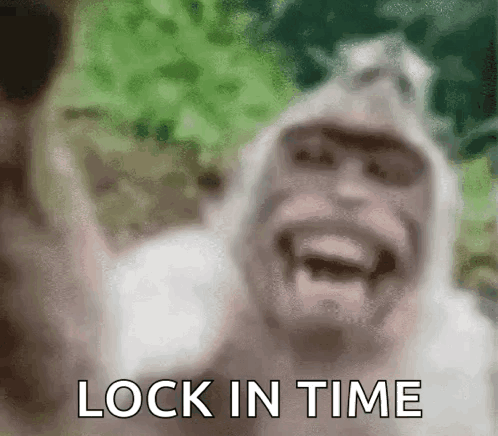 A Blurred Image Of A Bigfoot With The Words `` Lock In Time '' Written Below It . GIF