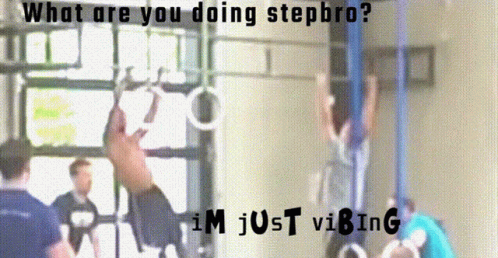 A Blurred Image Of A Gym With The Words What Are You Doing Stepbro I 'M Just Vibing GIF