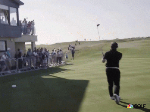 A Blurred Image Of A Man Playing Golf With Nbc Golf Written On The Bottom GIF