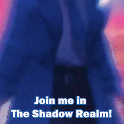 A Blurred Image Of A Man With The Words Join Me In The Shadow Realm Below Him GIF