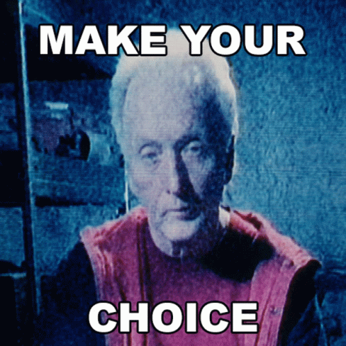 A Blurred Image Of A Man With The Words " Make Your Choice " Above Him GIF