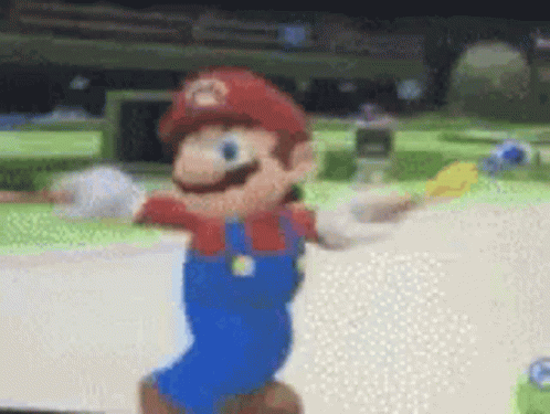 A Blurred Image Of A Mario Cartoon Character Dancing In A Video Game . GIF