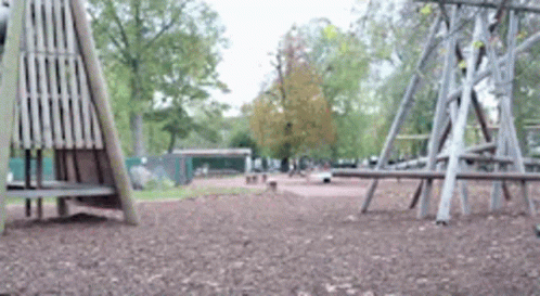 A Blurred Image Of A Playground In A Park With Trees In The Background GIF