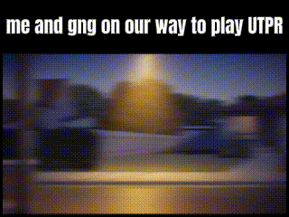 A Blurred Image Of A Street With The Words Me And Gng On Our Way To Play Utpr GIF