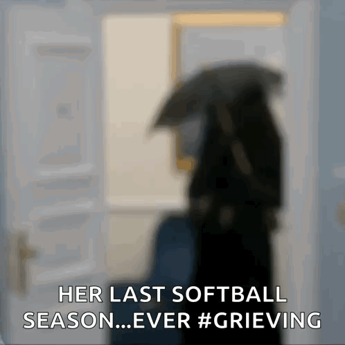 a blurred image of a woman holding an umbrella with the words her last softball season ever grieving