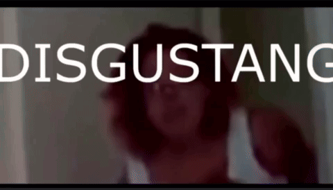 A Blurred Image Of A Woman With The Word Disgusting Written In White GIF