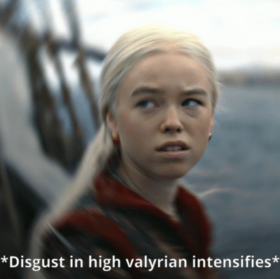 A Blurred Image Of A Woman With The Words Disgust In High Valyrian Intensifies GIF