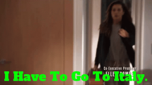 A Blurred Image Of A Woman With The Words " I Have To Go To Italy " In Green GIF