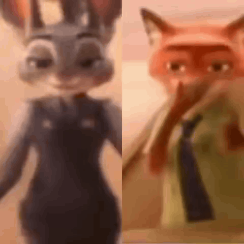 A Blurred Image Of Judy Hopps And Nick Wilde From Zootopia Standing Next To Each Other . GIF