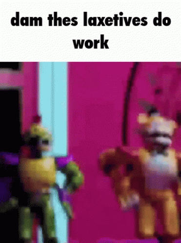 A Blurred Image Of Toys With The Words Dam Thes Laxetives Do Work GIF